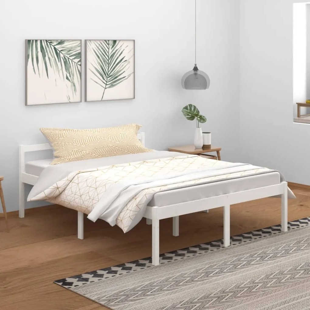 vidaXL Κρεβάτι Ηλικιωμένων Λευκό 150x200εκ Μασίφ Ξύλο Πεύκου King Size