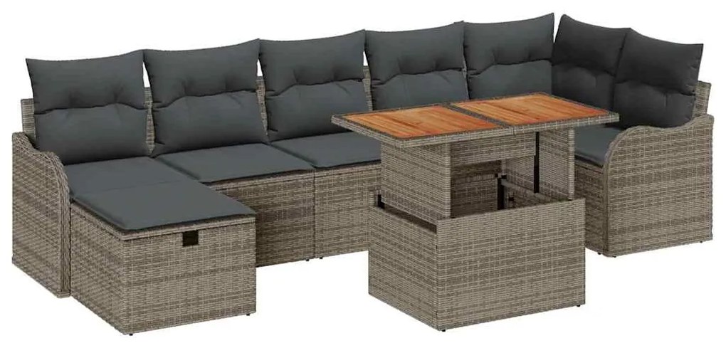 vidaXL Σετ Καναπέ Κήπου με μαξιλάρι 8 pcs Γκρι Πολυ ράταν