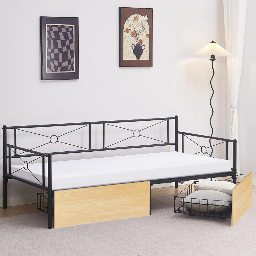 ΚΡΕΒΑΤΙ-ΚΑΝΑΠΕΣ BERNIE HM21120.02 ΜΑΥΡΟΣ ΜΕΤΑΛ.ΣΚΕΛΕΤΟΣ &amp; 2 SONAMA ΣΥΡΤΑΡΙΑ-190x90εκ.