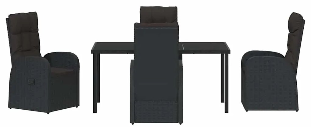 vidaXL Σέτ φαγητού για κήπο με μαξιλάρι 5 pcs Μαύρο συνθετικό ρατάν