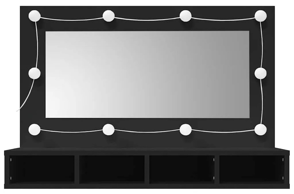 vidaXL Έπιπλο Καθρέφτη με LED Μαύρο 90 x 31,5 x 62 εκ.
