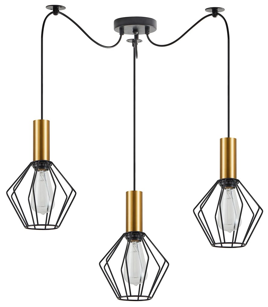 SE21-GM-4-BL3-GR1 ADEPT TUBE Gold Matt Pendant Black Metal Grid+