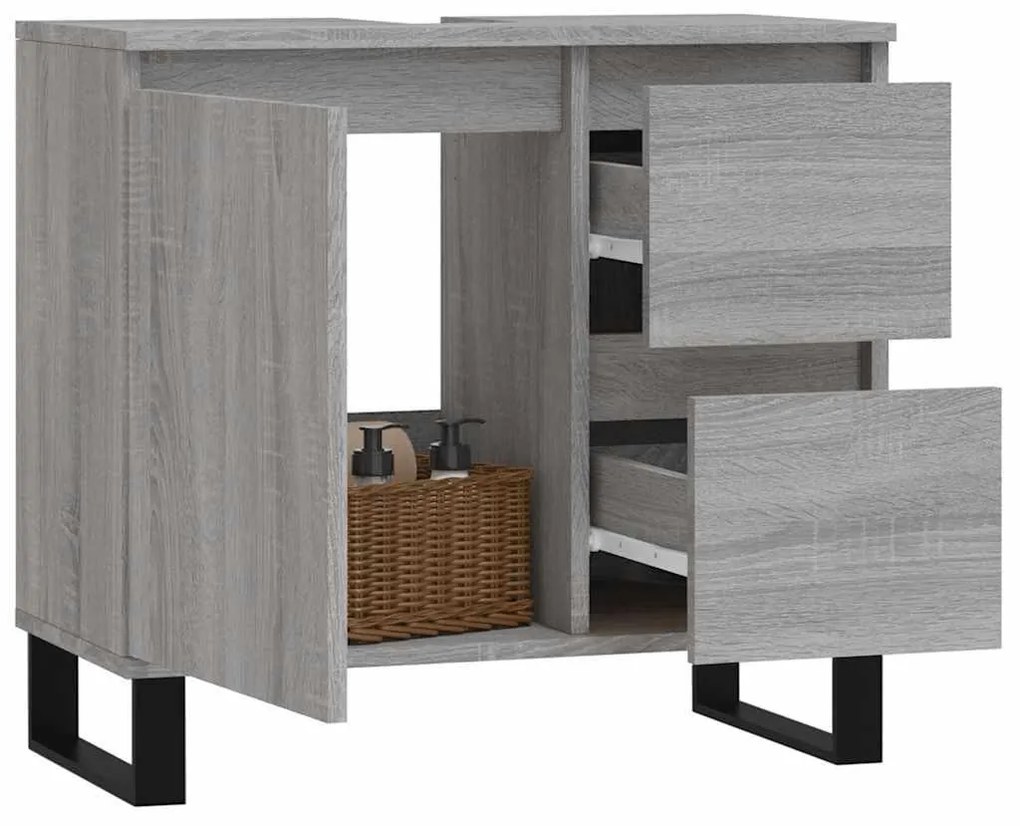 vidaXL Ντουλάπι Μπάνιου Γκρι Sonoma 65x33x60 εκ. Επεξεργασμένο Ξύλο