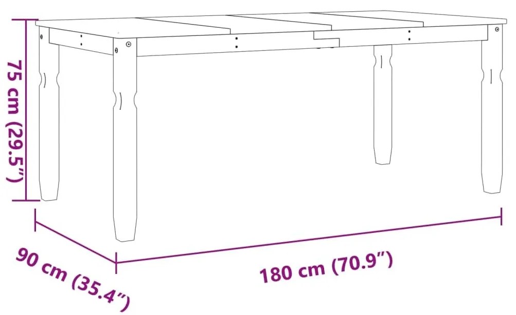 Τραπεζαρία Corona Γκρι 180 x 90 x 75 εκ. από Μασίφ Ξύλο Πεύκου - Γκρι