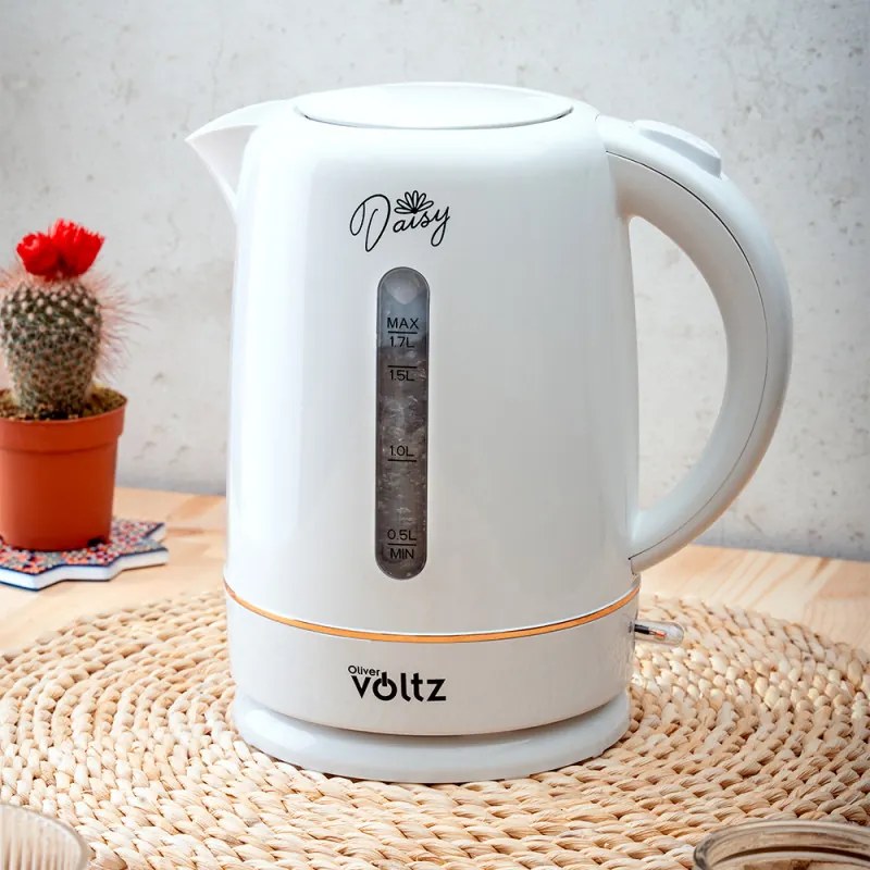 Ηλεκτρικός βραστήρας Oliver Voltz Daisy OV51230W, 2200W, 1.7 l, Αυτόματη απενεργοποίηση, Λευκό