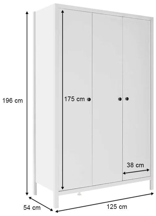 Ντουλάπα ρούχων French Megapap τρίφυλλη χρώμα λευκό 125x54x196εκ. - GP009-0248,1