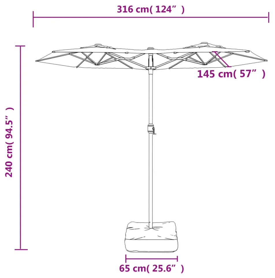 Ομπρέλα Κήπου με Διπλή Κορυφή και LED Taupe 316 x 240 εκ. 362972