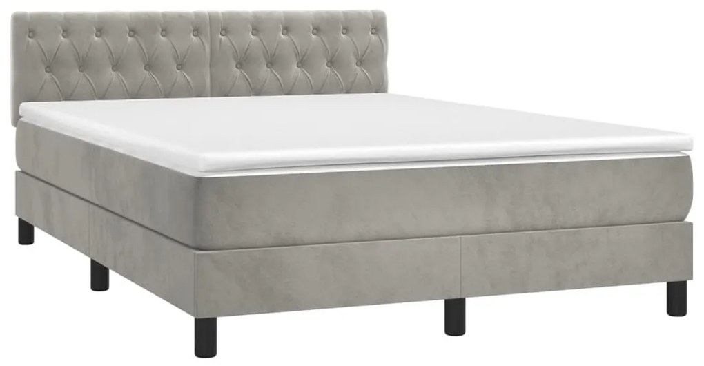 Κρεβάτι Boxspring με Στρώμα Ανοιχτό Γκρι 140x200 εκ. Βελούδινο - Γκρι