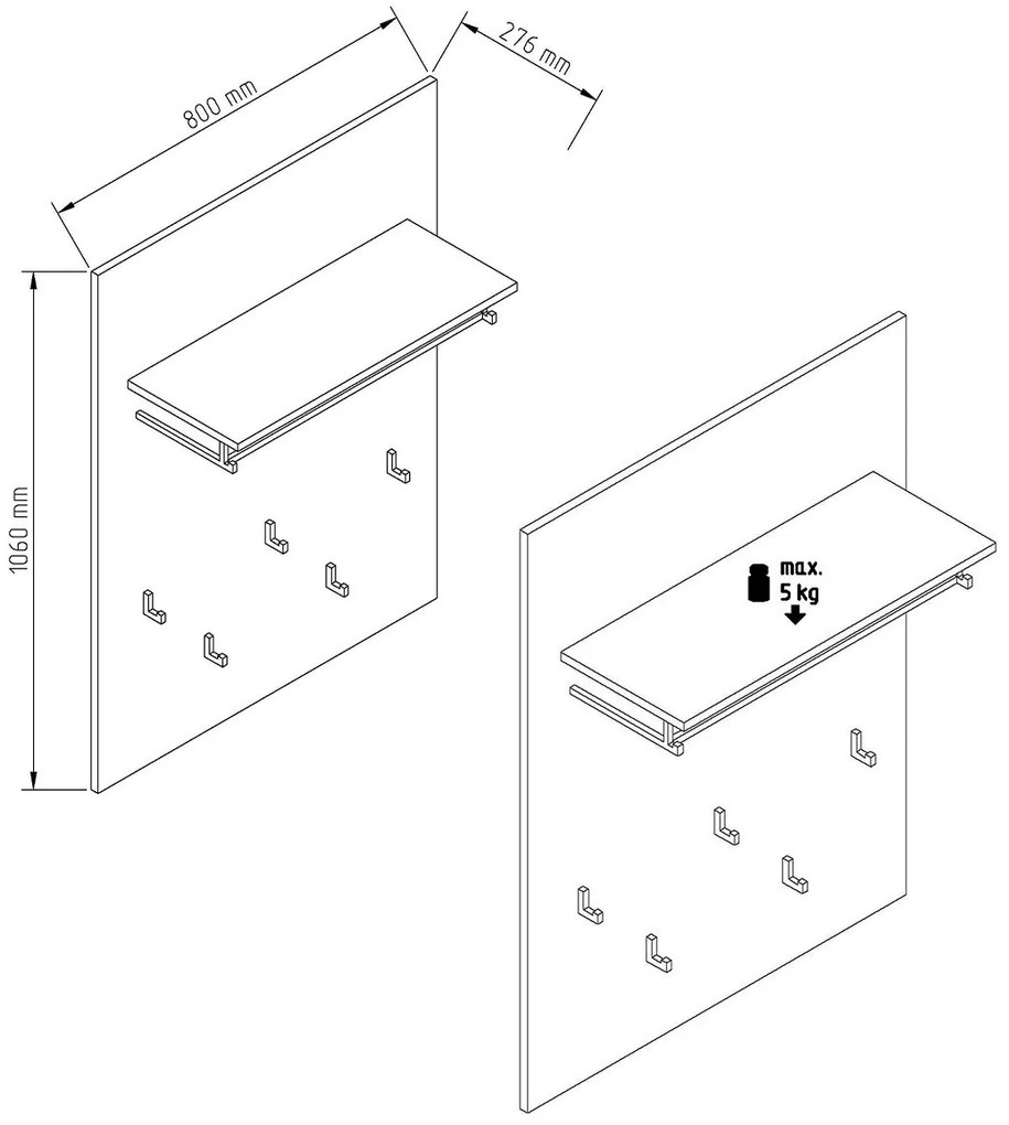 ARLET Κρεμάστρα Τοίχου Ξύλινη Livorno Oak/Nimhpea Alba 80x106x27.6