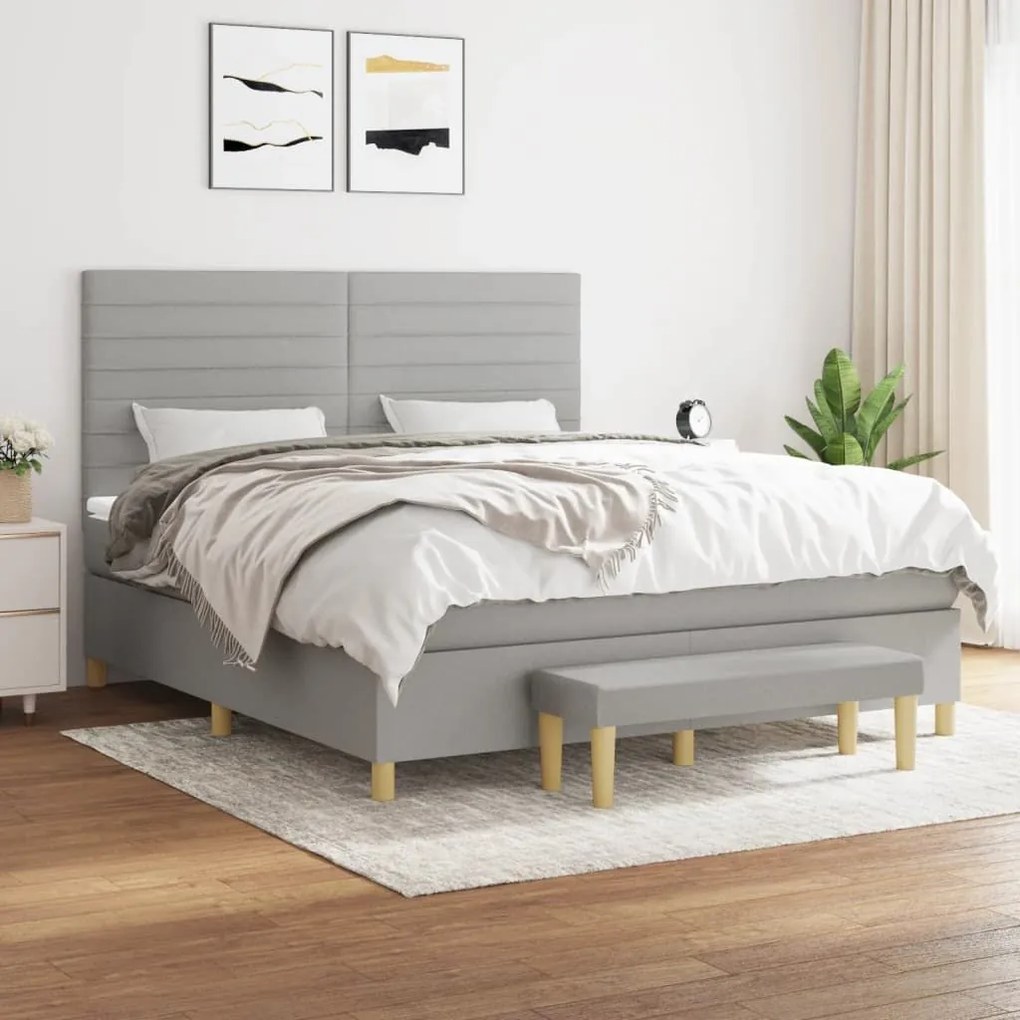 Κρεβάτι Boxspring με Στρώμα Ανοιχτό Γκρι 180x200 εκ. Υφασμάτινο - Γκρι