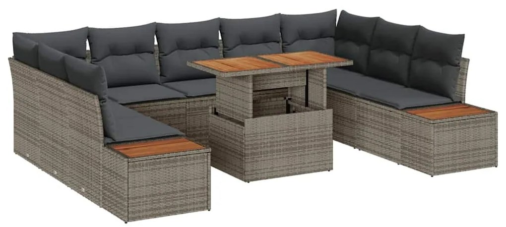vidaXL Σετ Καναπέ Κήπου με αποθήκευση 10 pcs Γκρι Πολυ ράταν