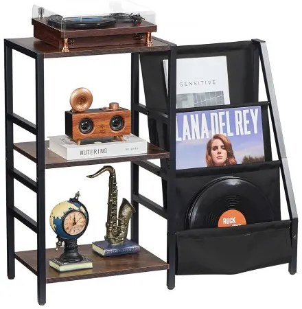 VEVOR 3 Tiers Record Player with LED Light &amp; USB Ports Metal Vinyl Shelf Black