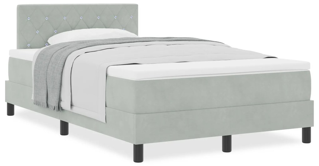 vidaXL Κρεβάτι Box Spring με Στρώμα Ανοιχτό Γκρι 120x200 εκ Βελούδο