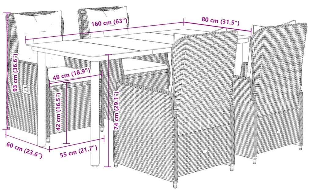 vidaXL Σετ Τραπεζαρίας Κήπου 5 τεμ. Μπεζ Συνθετικό Ρατάν με Μαξιλάρι