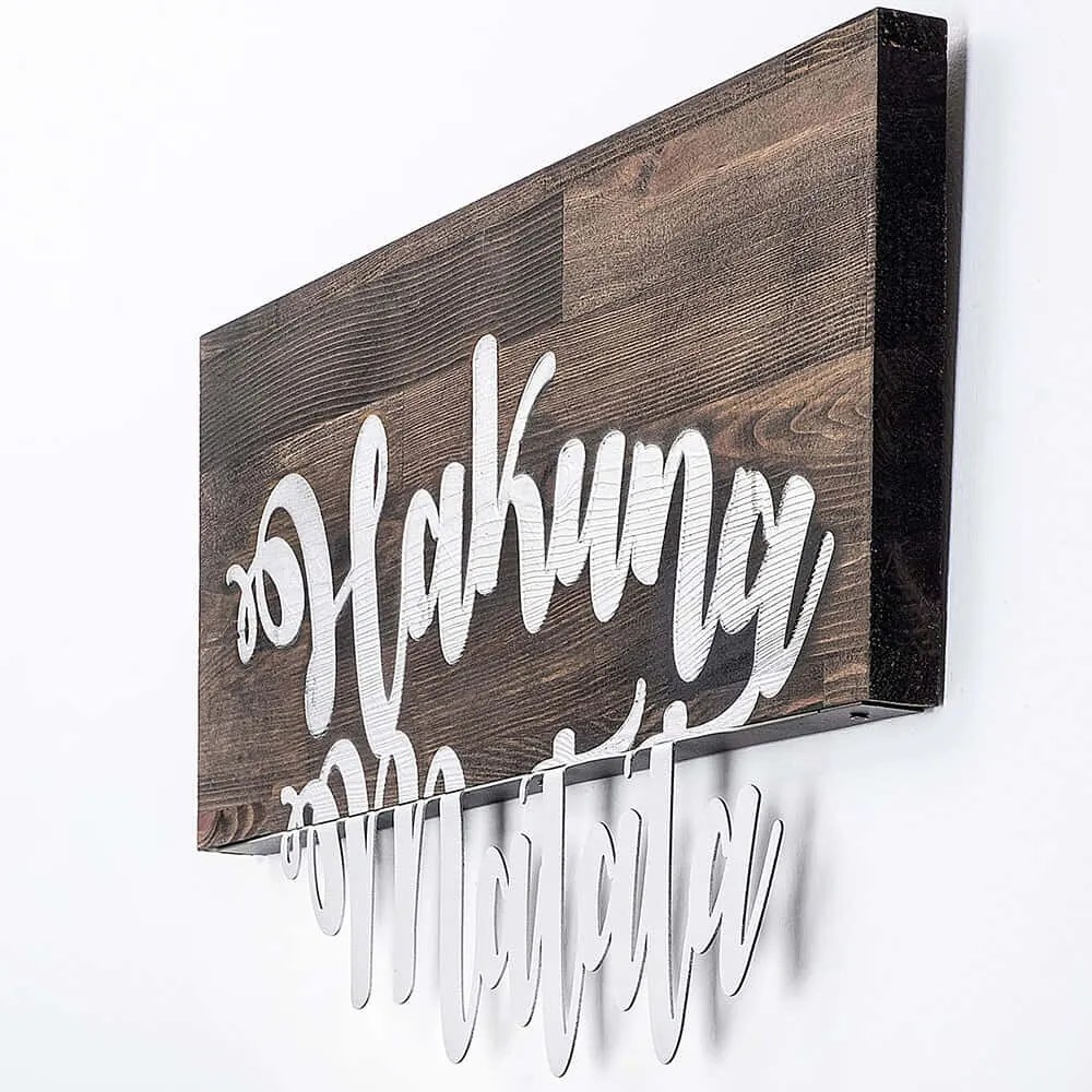 Διακοσμητικό Τοίχου Hakuna Matata 899SKL2247 58x38cm Walnut-Silver Wallity Μέταλλο,Ξύλο