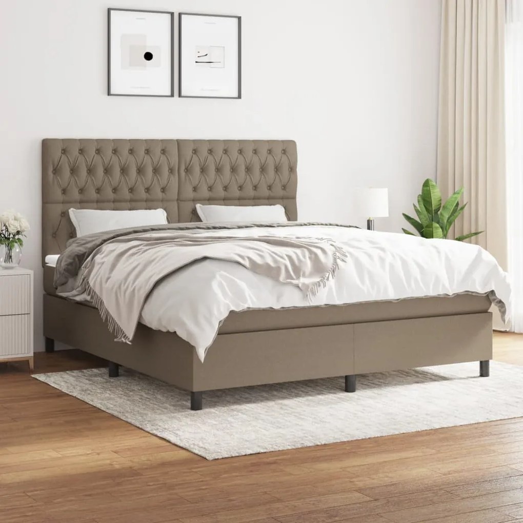 Κρεβάτι Boxspring με Στρώμα Taupe 180x200 εκ. Υφασμάτινο - Μπεζ-Γκρι