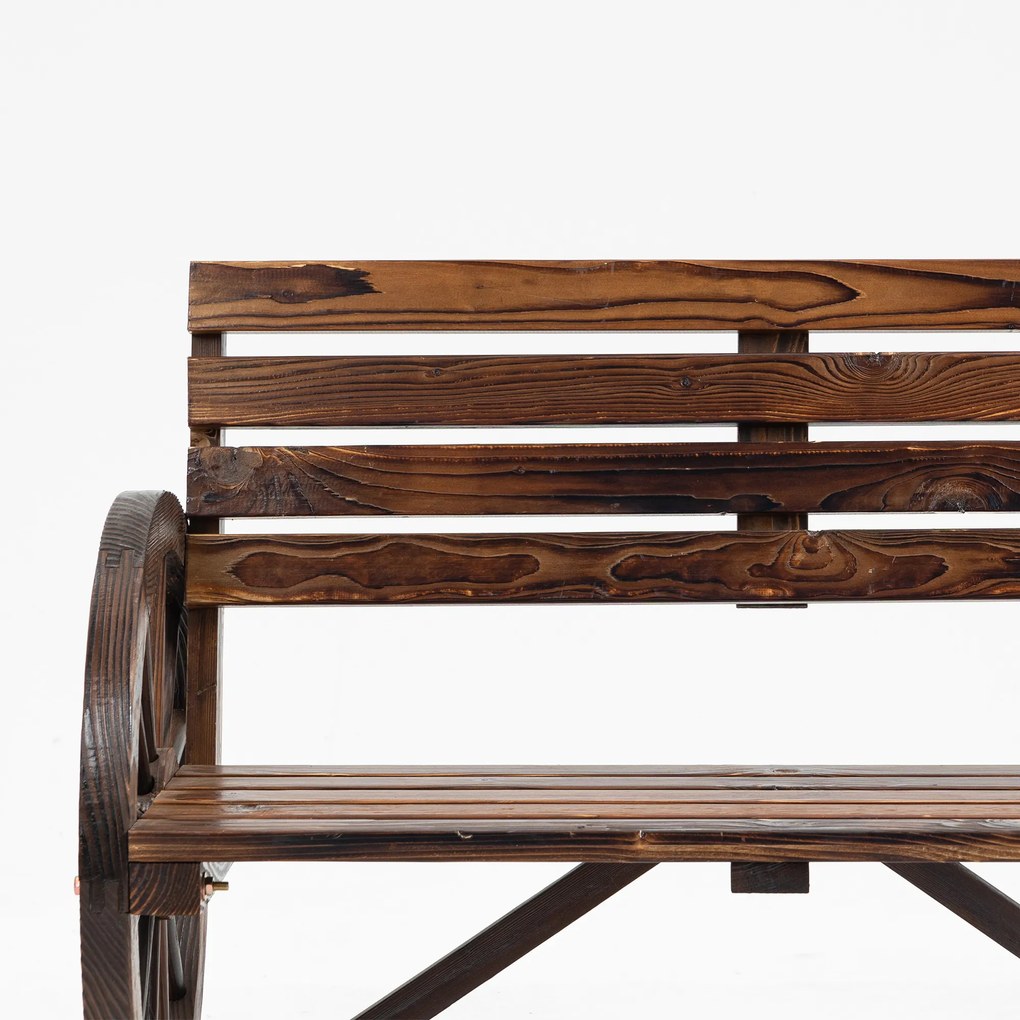 Outsunny Παγκάκι Κήπου, Σχέδιο Τροχού, για 2 Άτομα, Φυσικό Ξύλο, Σκούρο Καφέ, 105,5 x 56 x 79cm