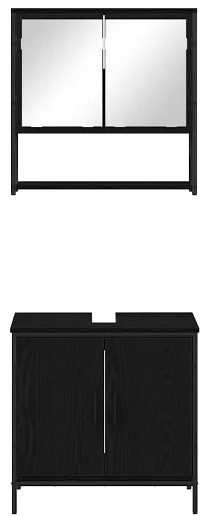 vidaXL Σετ Επίπλων Μπάνιου με ράφι 2 pcs Μαύρο Επεξεργασμένο ξύλο