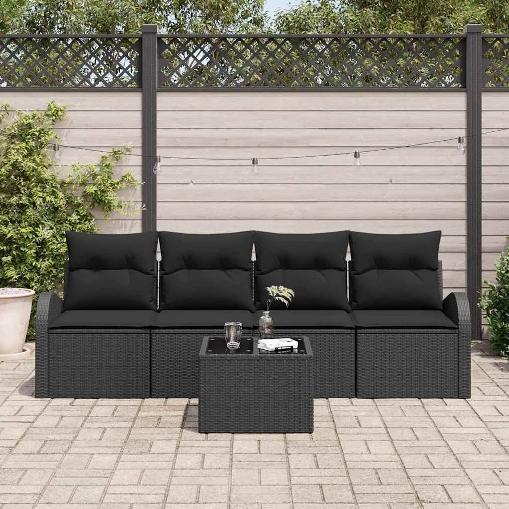 vidaXL Σετ Καναπέ Κήπου 5 pcs Μαύρο 55 x 55 x 37 εκ Πολυ ράταν