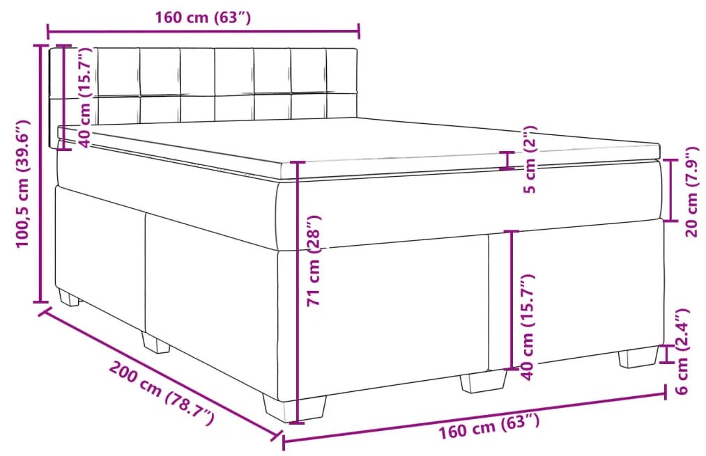 Κρεβάτι Boxspring με Στρώμα Μαύρο 160x200 εκ. Υφασμάτινο - Μαύρο