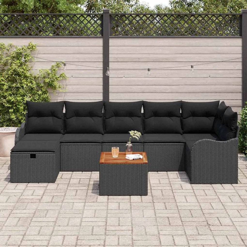 vidaXL Σετ Καναπέ Κήπου με μαξιλάρι 8 pcs Μαύρο Πολυ ράταν