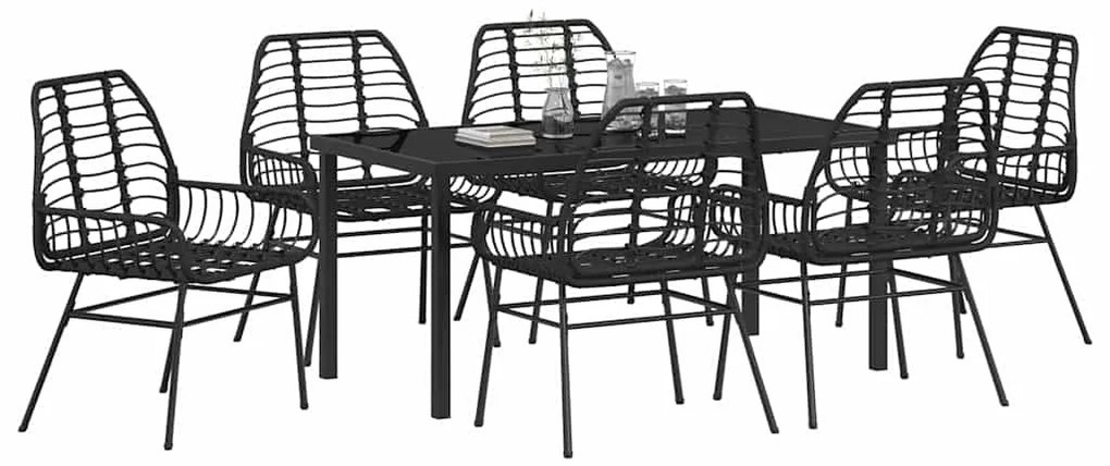 vidaXL Σέτ φαγητού για κήπο 7 pcs Μαύρο συνθετικό ρατάν
