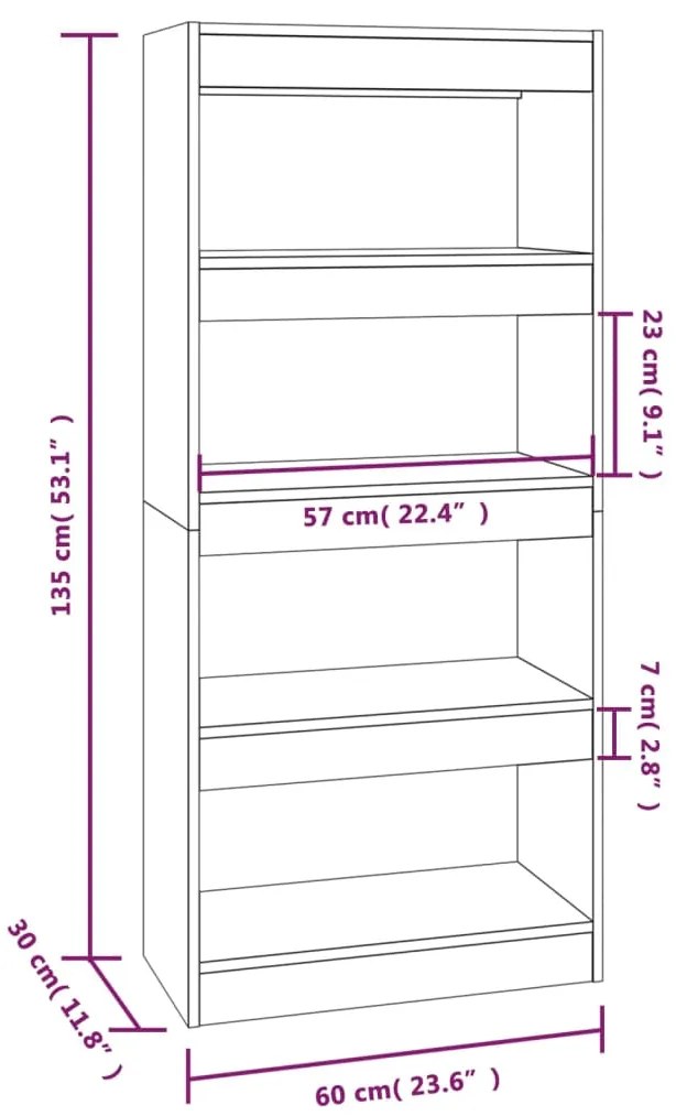 vidaXL Βιβλιοθήκη/Διαχωρ. Χώρου Γκρι Sonoma 60x30x135 εκ Επεξεργ. Ξύλο