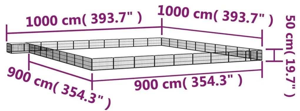 vidaXL Παρκοκρέβατο Σκύλου 40 Πάνελ Μαύρο 100x50εκ Ατσάλι Βαφή Πούδρας