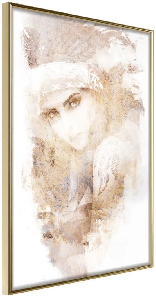 Αφίσα - Mysterious Look (Beige) - 20x30 - Χρυσό - Χωρίς πασπαρτού