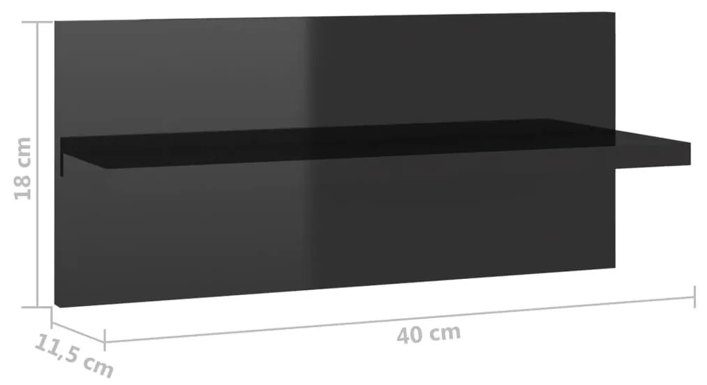 Ραφιέρες Τοίχου 2 τεμ. Γυαλιστερό Μαύρο 40 x 11,5 x 18 εκ. - Μαύρο