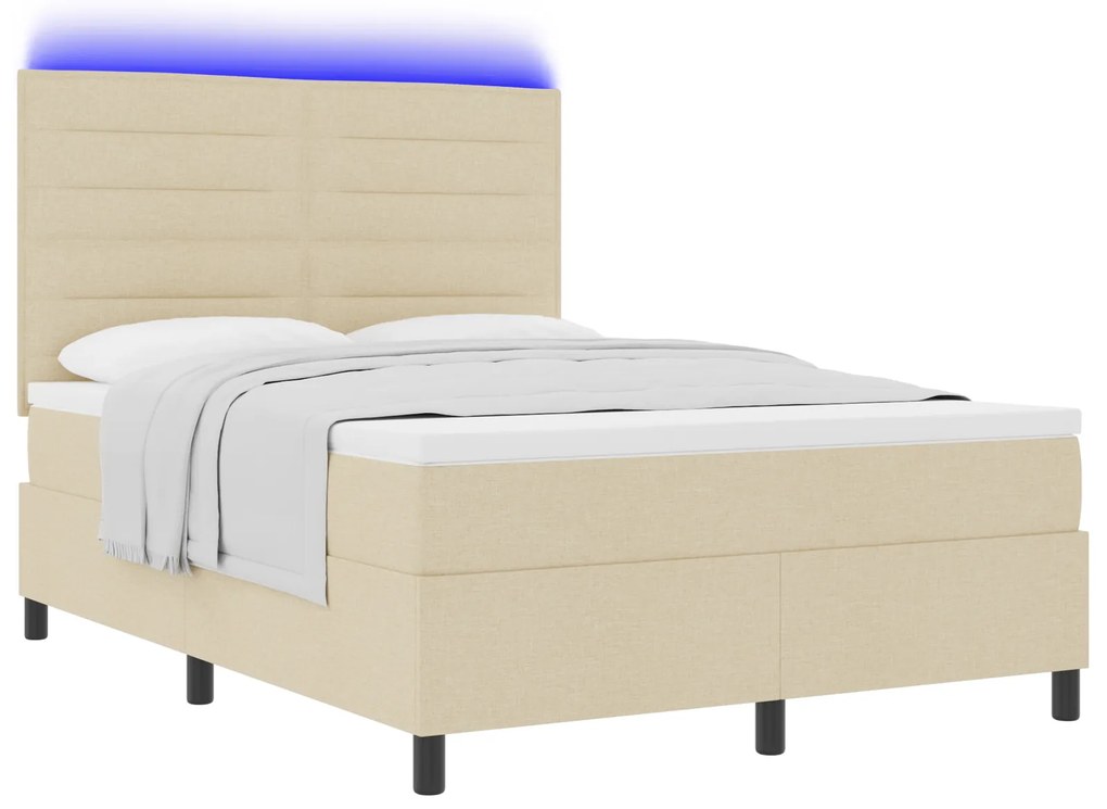 vidaXL Κρεβάτι με Βάση και Στρώμα & LED Μπεζ 140x190 εκ. Ύφασμα