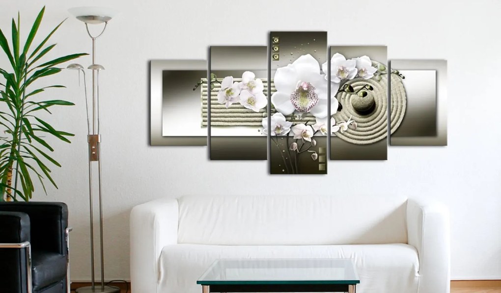 Πίνακας - Orchid and zen garden in grey 100x50