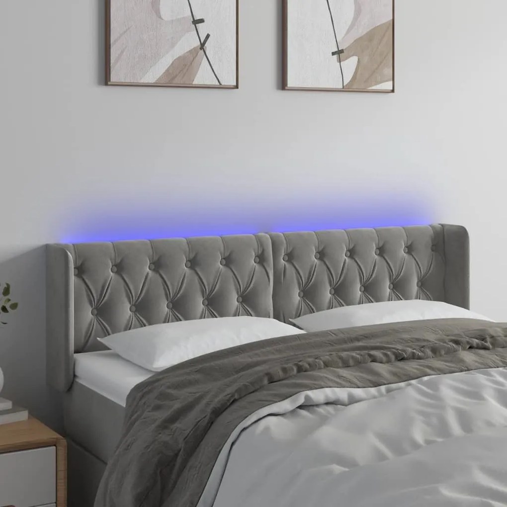 Κεφαλάρι Κρεβατιού LED Ανοιχτό Γκρι 163x16x78/88 εκ. Βελούδινο 3123626