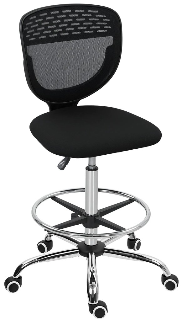 HOMCOM Καρέκλα Γραφείου, Καρέκλα Εργασίας, Καρέκλα Γραφείου, Ρυθμιζόμενο Ύψος, Επενδεδυμένη, Μαύρο