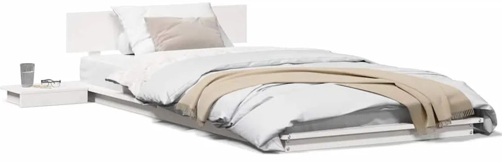 vidaXL Κρεβάτι Δαπέδου με Κομοδίνα Λευκό 90x190εκ. Μασίφ Ξύλο
