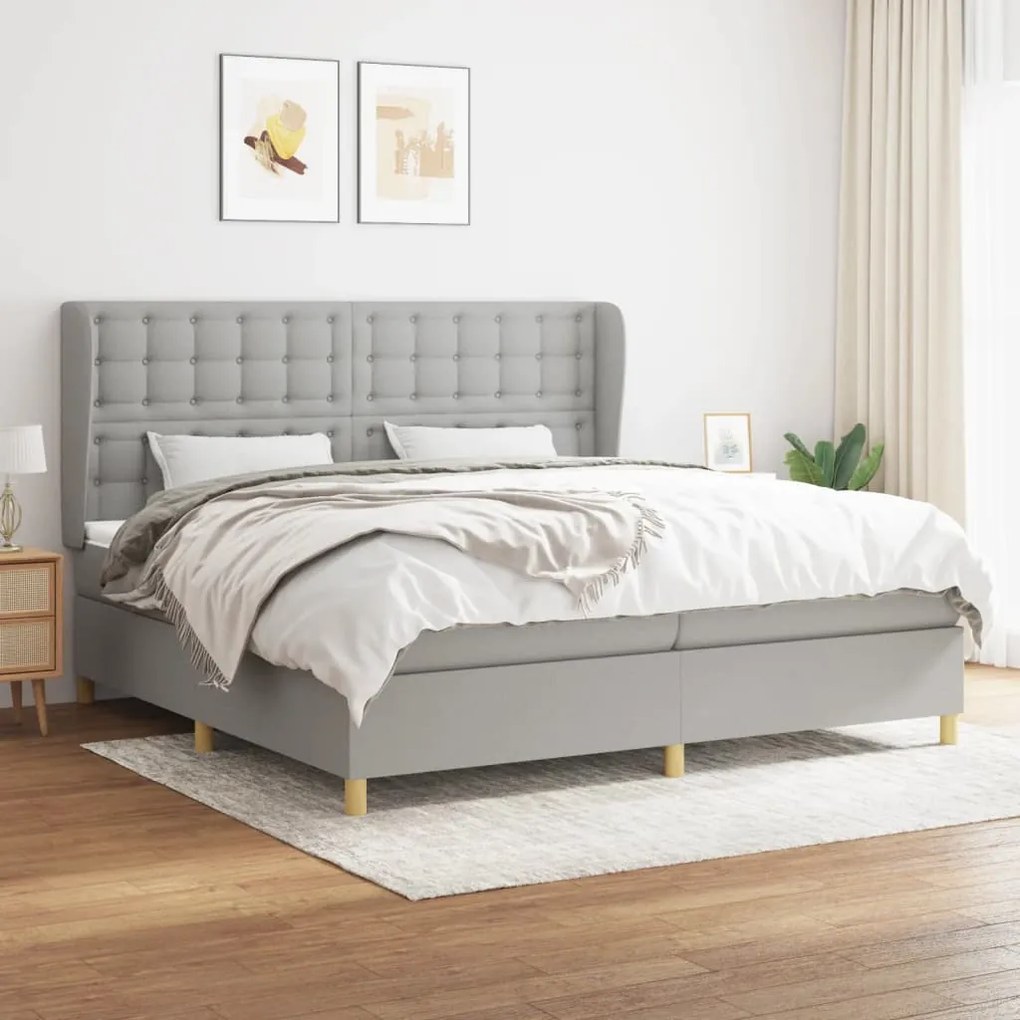 Κρεβάτι Boxspring με Στρώμα Ανοιχτό Γκρι 200x200 εκ. Υφασμάτινο