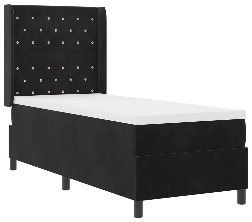 vidaXL Κρεβάτι Box Spring με Στρώμα & LED Μαύρο 80x200 εκ. Βελούδο