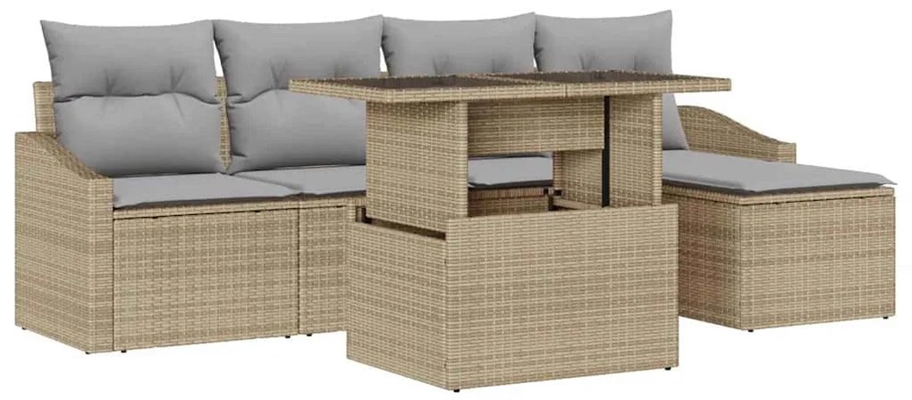vidaXL Σετ Καναπέ Κήπου με μαξιλάρι 6 pcs Μπεζ, Ανοιχτό Γκρι
