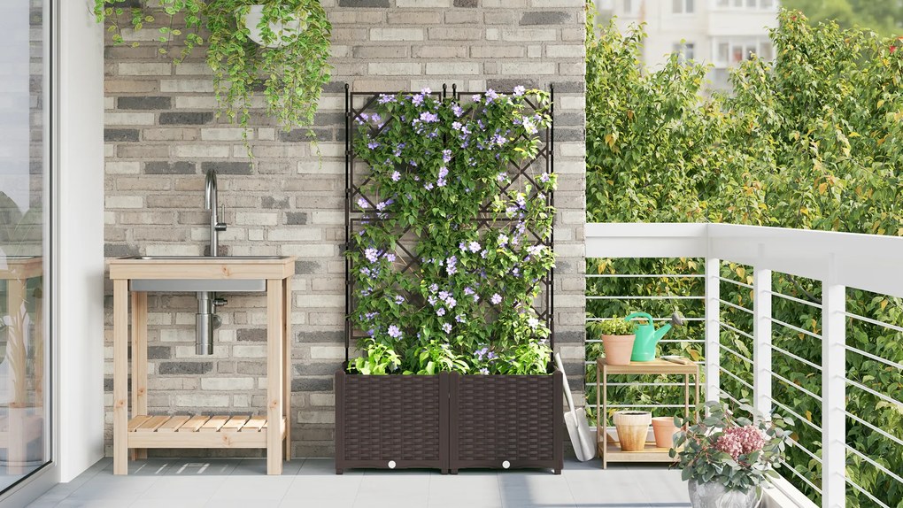 vidaXL Γλάστρα Κήπου με Πλέγμα 2 τεμ Καφέ 80x40x143 εκ