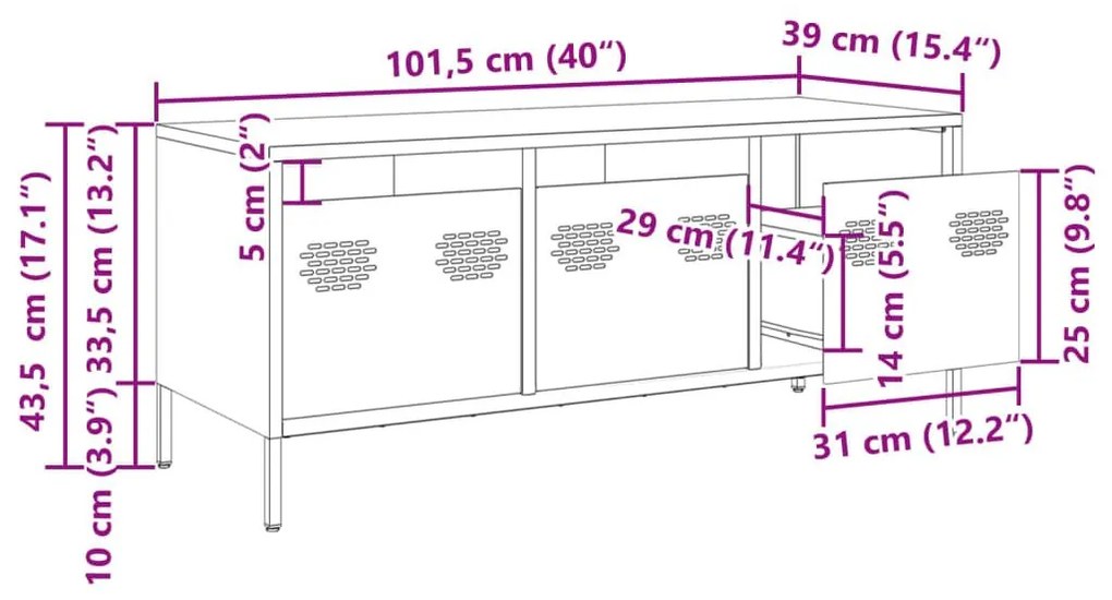 Έπιπλο Τηλεόρασης Λαδί 101,5x39x43,5 εκ. Ατσάλι Ψυχρής Έλασης - Πράσινο