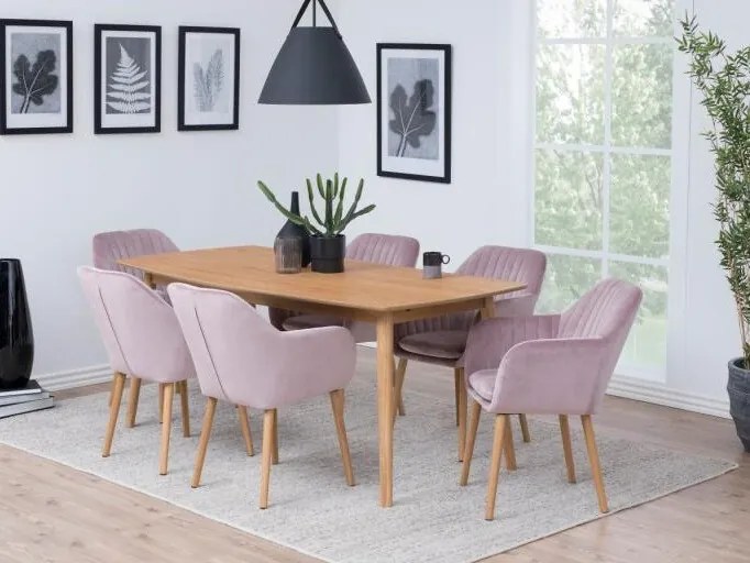 Σετ τραπεζαρίας Oakland 724 Dusty pink + Ανοιχτό χρώμα ξύλου, 76x80x150cm, Αριθμός θέσεων: 6, Γωνιακό, Στυλ: Σκανδιναβικό, Ξύλο: Δρυς | Epipla1.gr