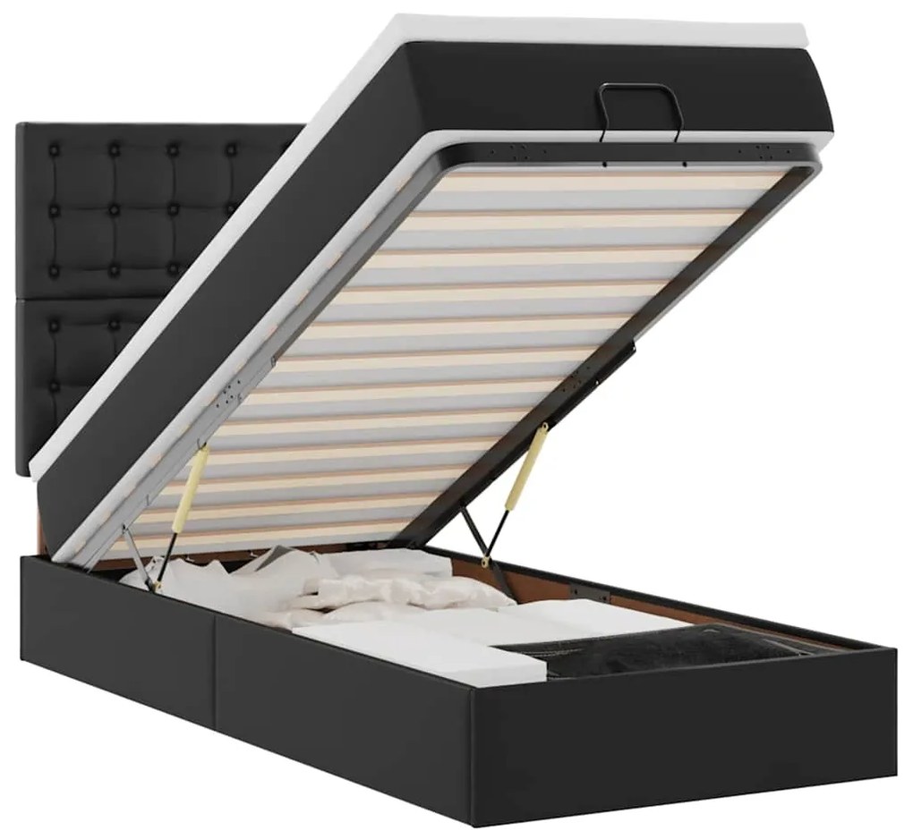 Οθωμανικό κρεβάτι με στρώμα &amp; LEDs Μαύρο 90x190cm Faux Leather 3313825
