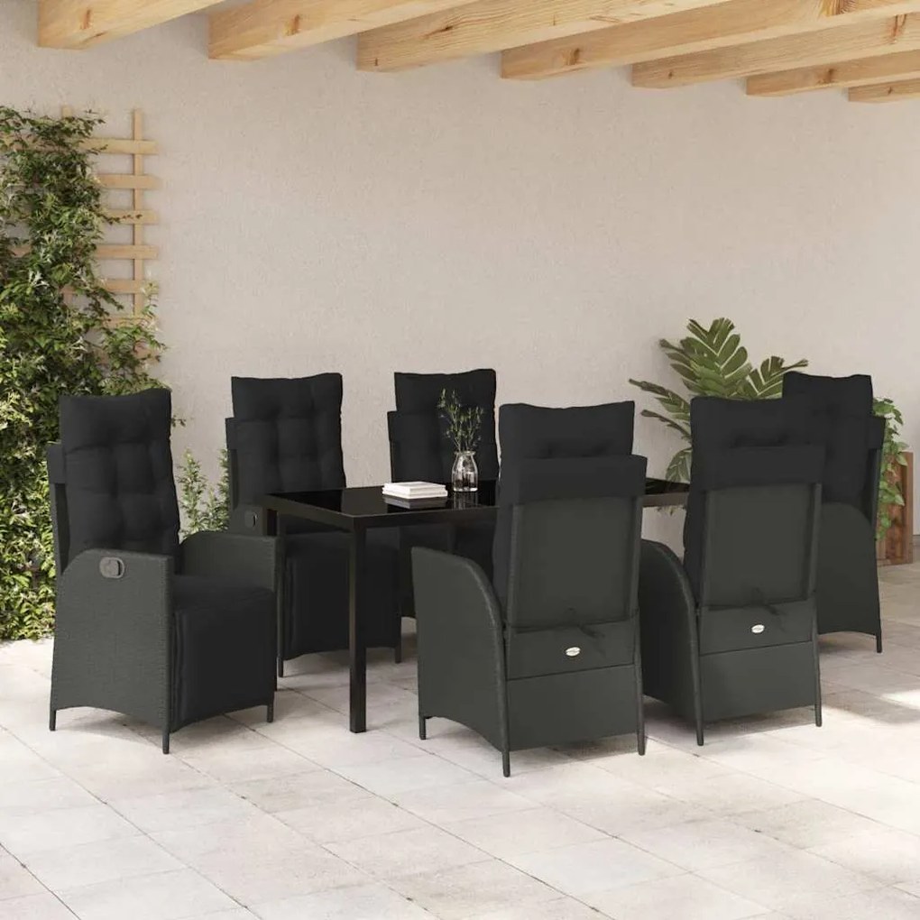 vidaXL Σέτ φαγητού για κήπο 7 pcs Μαύρο Πολυ ράταν