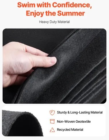 VEVOR Rectangle Pool Liner Pad, 16 x 32 ft Pool Liner Pad for Above Ground Swimming Pools, Extra-Thick Pool Mat, Prevents Punctures, Recycled Geotextile Material Underlayment Pad, Extend Liner Life