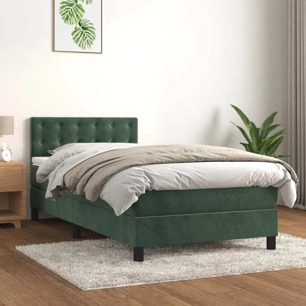 Κρεβάτι Boxspring με Στρώμα Σκούρο Πράσινο 80x200 εκ. Βελούδινο