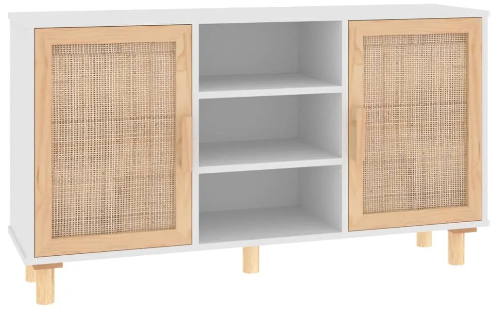 vidaXL Μπουφές Λευκός 105 x 30 x 60 εκ. Μασίφ Πεύκο &amp; Φυσικό Ρατάν