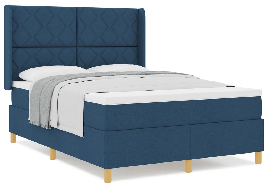 vidaXL Κρεβάτι Box Spring με Στρώμα - Μπλε, 140x200 εκ., Υφάσμα