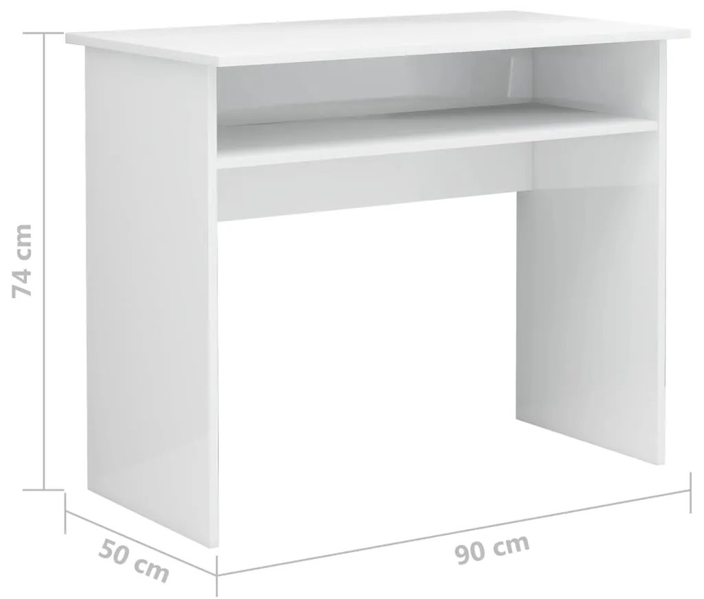 vidaXL Γραφείο Γυαλιστερό Λευκό 90 x 50 x 74 εκ. από Επεξ. Ξύλο