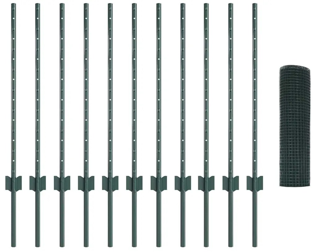 vidaXL Φράκτης Welded Wire με 11 U Posts Πράσινος 0.8x25 μ. Χάλυβας