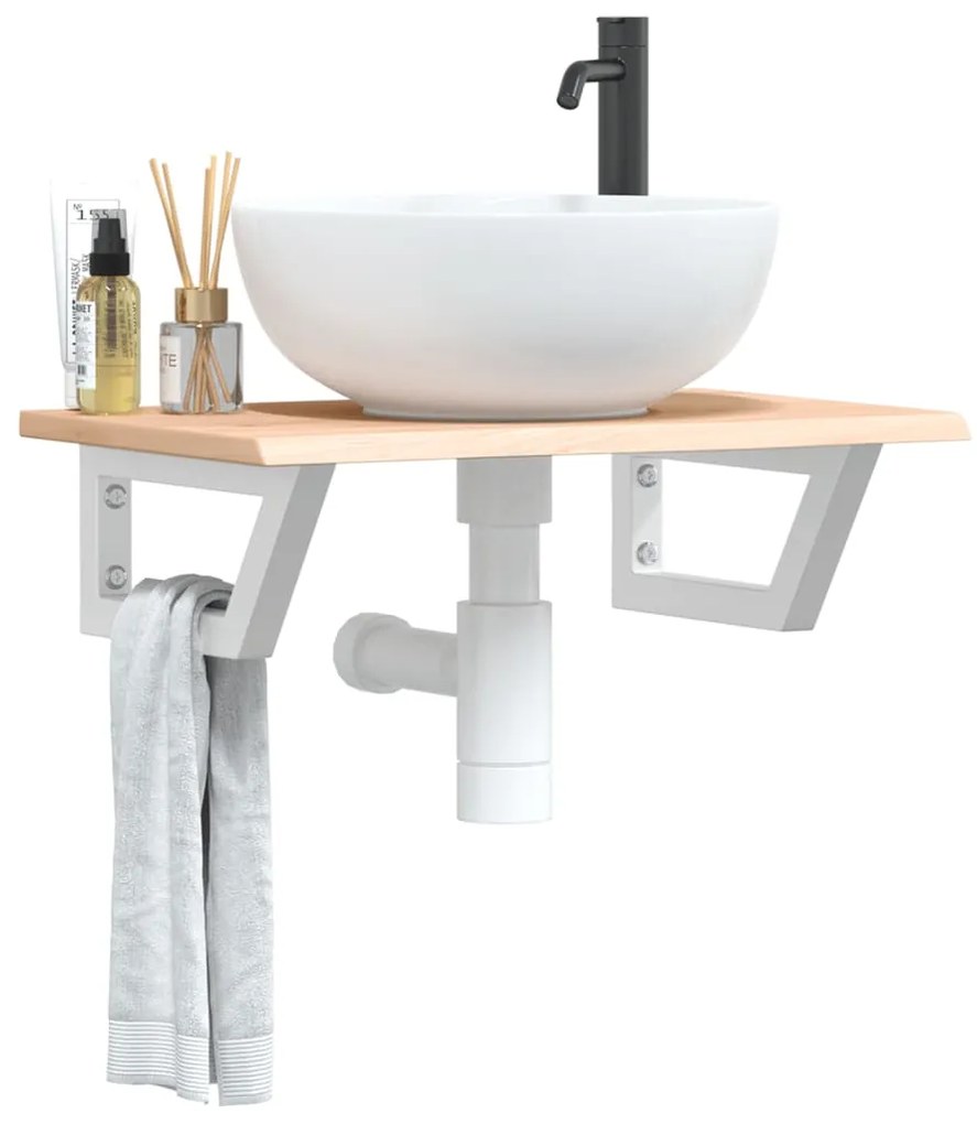 Ράφι Νιπτήρα Τοίχου από Ατσάλι / Μασίφ Ξύλο Δρυός